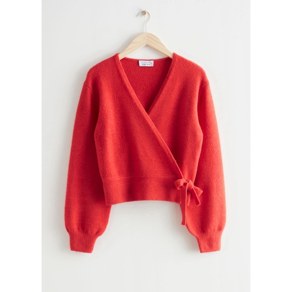 & Other Stories Sweaters - & Other Stories Orange Wool Blend Wrap Sweater Balloon Sleeves Women’s Size S